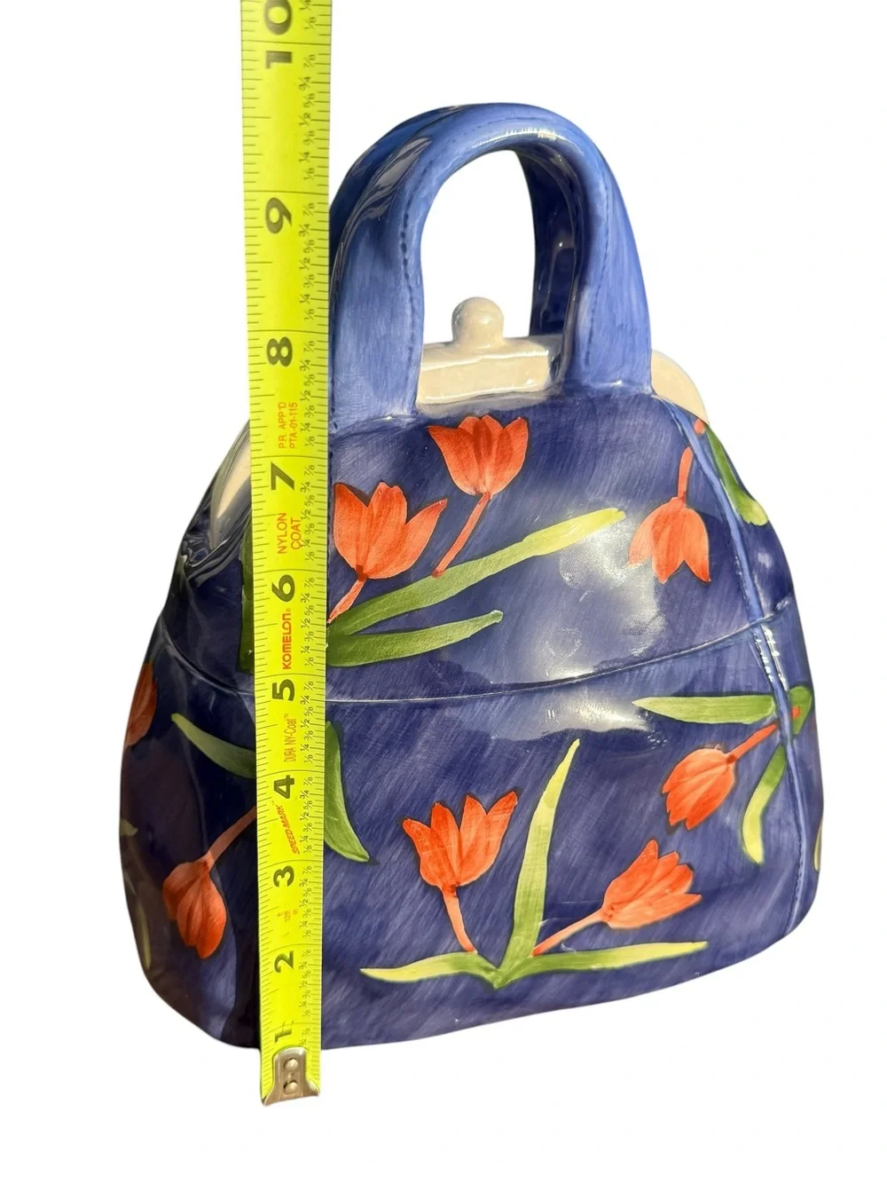 Blue Tulip Handbag Cookie Jar Ceramic Canister Spring Floral Kitchen Decor Gift